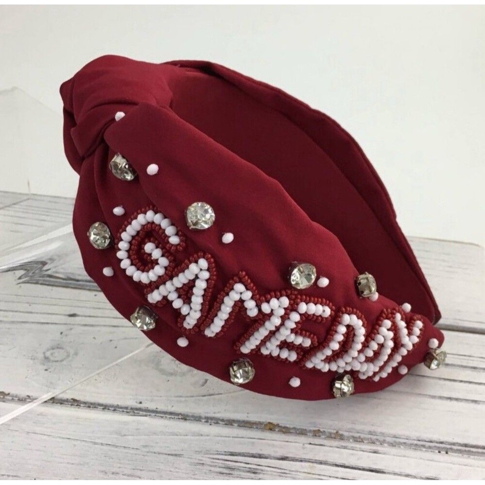 Embellished Beaded Maroon And White Gameday Headband